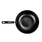 9.3cm Deep Black Carbon Steel Frying Pan Forged Wooden Handle