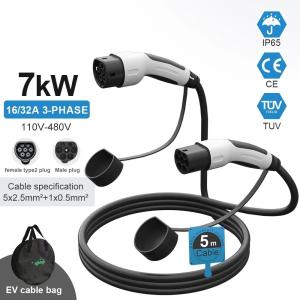 Wholesale Type2 Three Phase EV Charging Cable 16A 32A 22kw 11KW Charger Female Plug To Male Plug from china suppliers